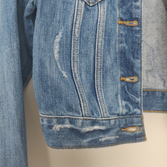 Hollister Distressed Cropped Denim Jean Jacket Button-up Cotton Small - Picture 9 of 13